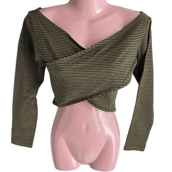 Esprit Collection Top Womens Medium Striped Long Sleeve Stretch Crop Y2K Shirt - Picture 1 of 6